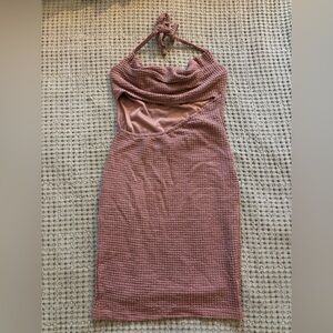 Cowl Neck Waffle Knit Dress